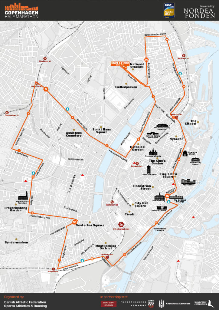 Карта маршрута полумарафона в Копенгагене 2018