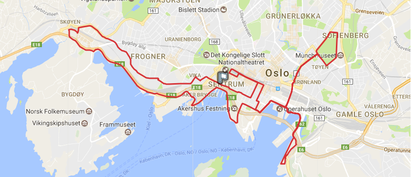 Маршрут марафона и полумарафона в Осло