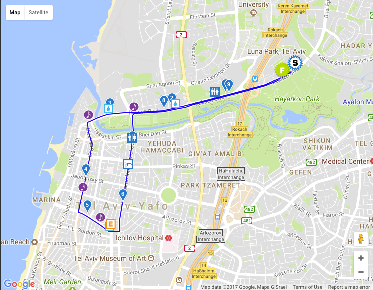 Трасса забега на 10 км в Тель Авиве 2018