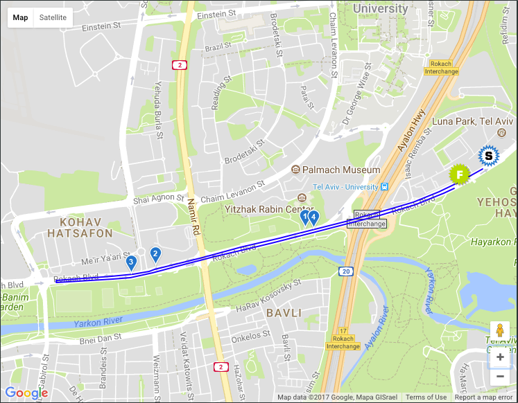 Трасса забега на 5 км в Тель Авиве 2018