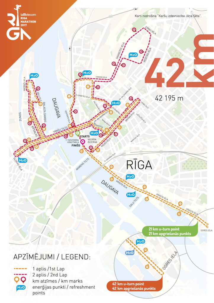 Маршрут марафона в Риге 2017