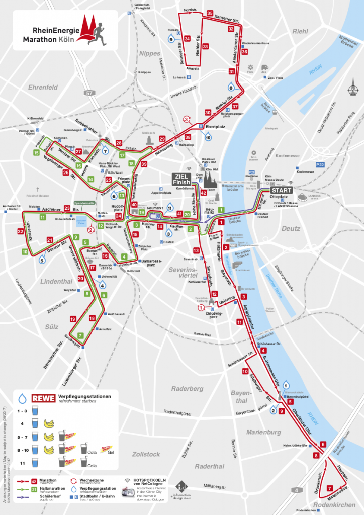 Маршрут марафона, полумарафона и других забегов в Кёльне 2018