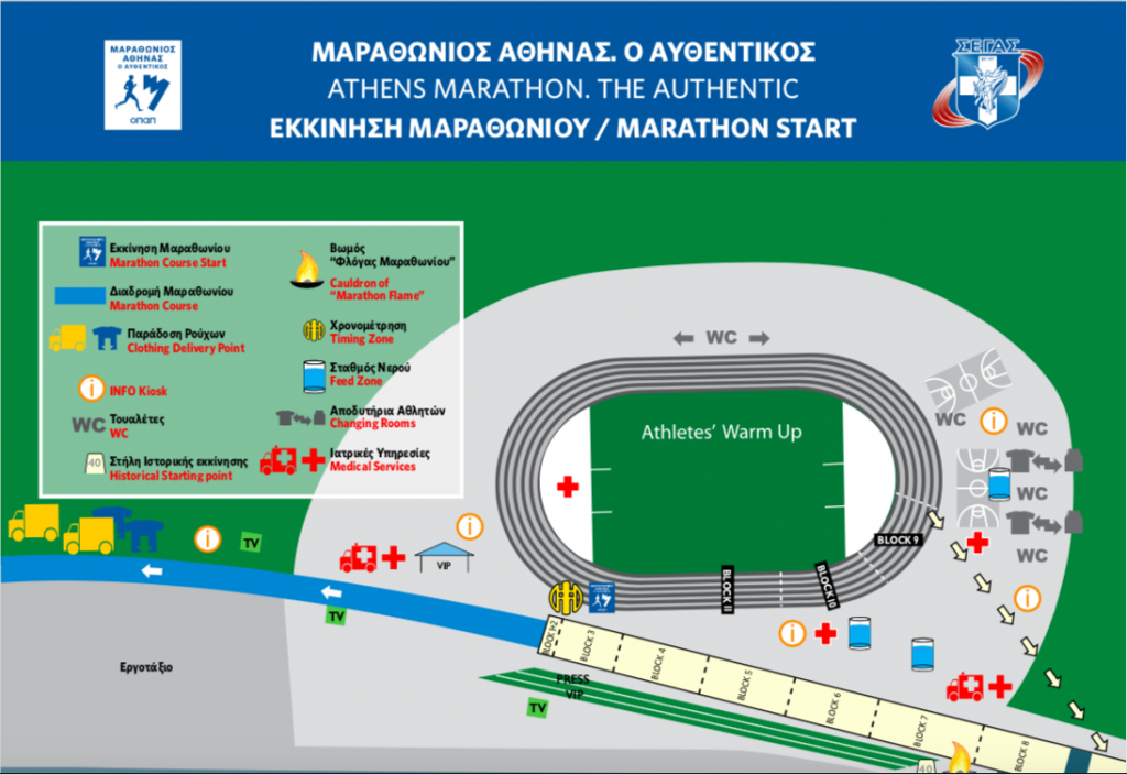Зона старта Афинского марафона 2018 у стадиона в г. Марафон