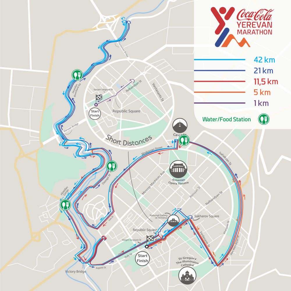 Трасса забегов в рамках Ереванского марафона 2018