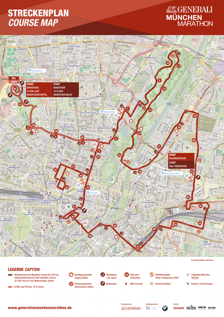 Трасса Мюнхенского марафона (Generali Munich Marathon) 2018 и эстафеты (Generali Munich Relay Marathon)