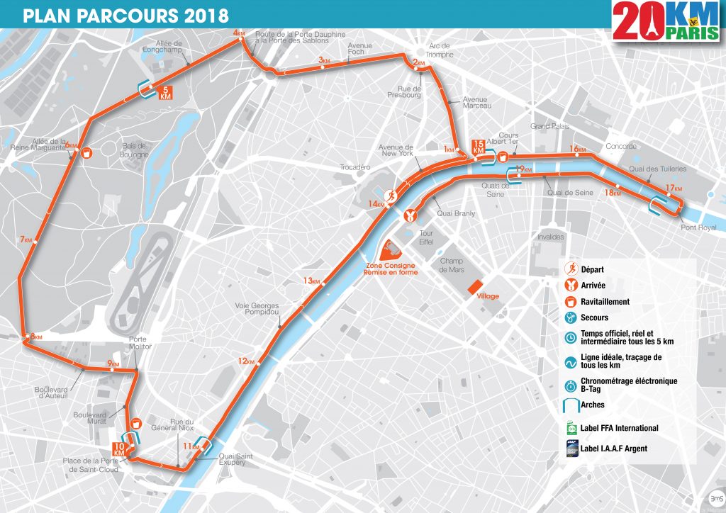 Трасса Парижского забега на 20 км (20 Kilomètres de Paris) 2018