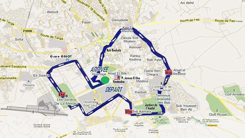 The course of the Marrakech Half Marathon (Semi Marathon International de Marrakech) 2021