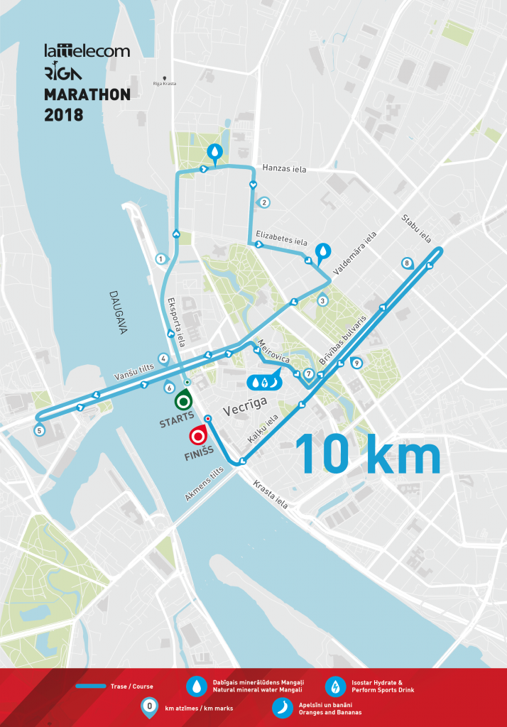 Трасса забега на 10 км в рамках Рижского марафона 2018