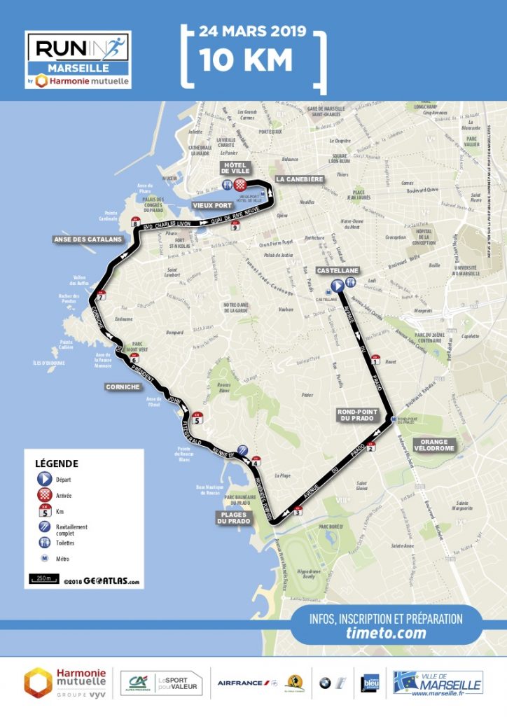Трасса забега на 10 км в рамках Run in Marseille 2019