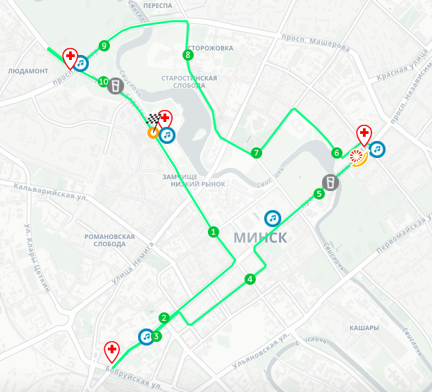 Трасса забега на 10,55 км в рамках Минского полумарафона (Minsk Half Marathon) 2019