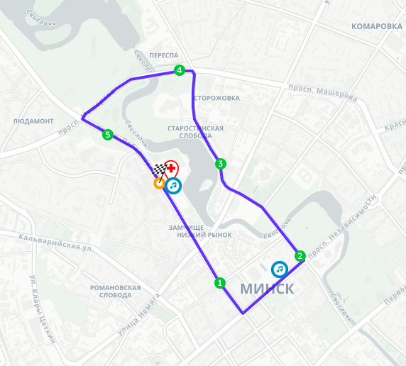 Трасса забега на 5,5 км в рамках Минского полумарафона (Minsk Half Marathon) 2019