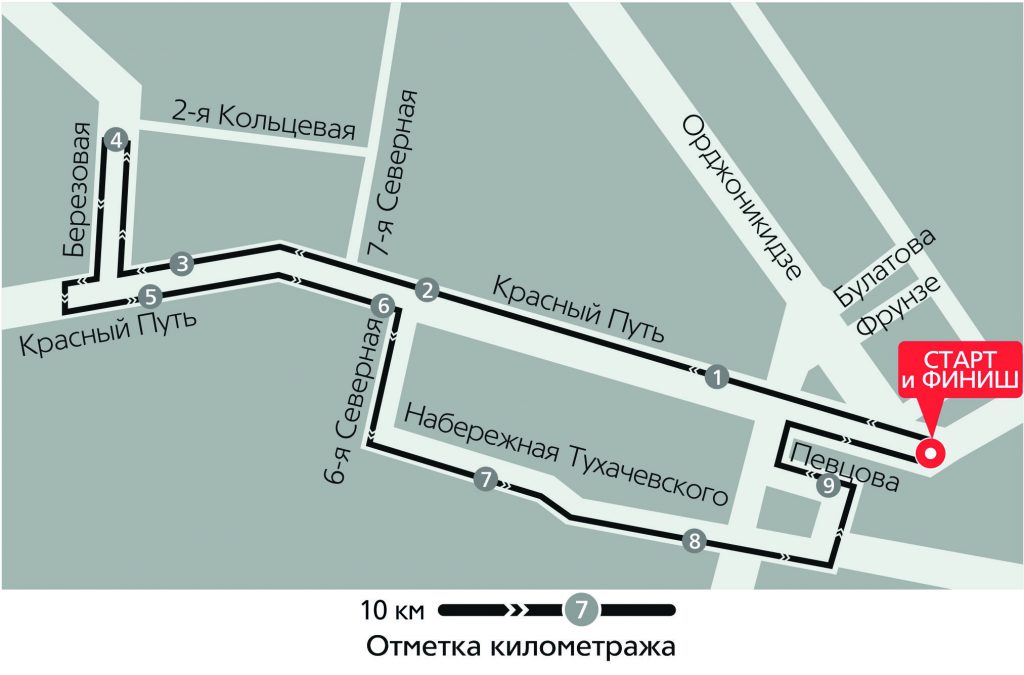 Трасса забега на 10 км в рамках Омского марафона (Сибирский международный марафон (SIM), Siberian International Marathon) 2019