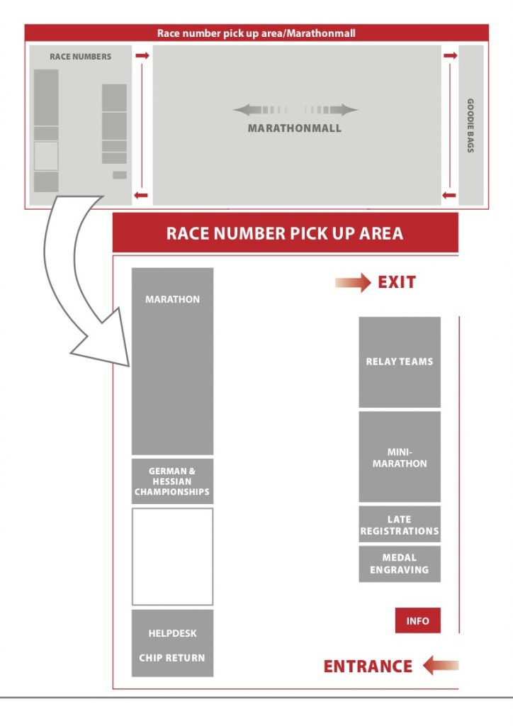 План места получения стартовых пакетов на выставке Marathonmall Франкфуртского марафона (Mainova Frankfurt Marathon) 2019