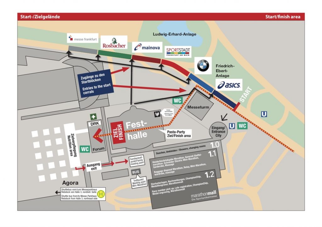 План зоны старта и финиша Франкфуртского марафона (Mainova Frankfurt Marathon) 2019