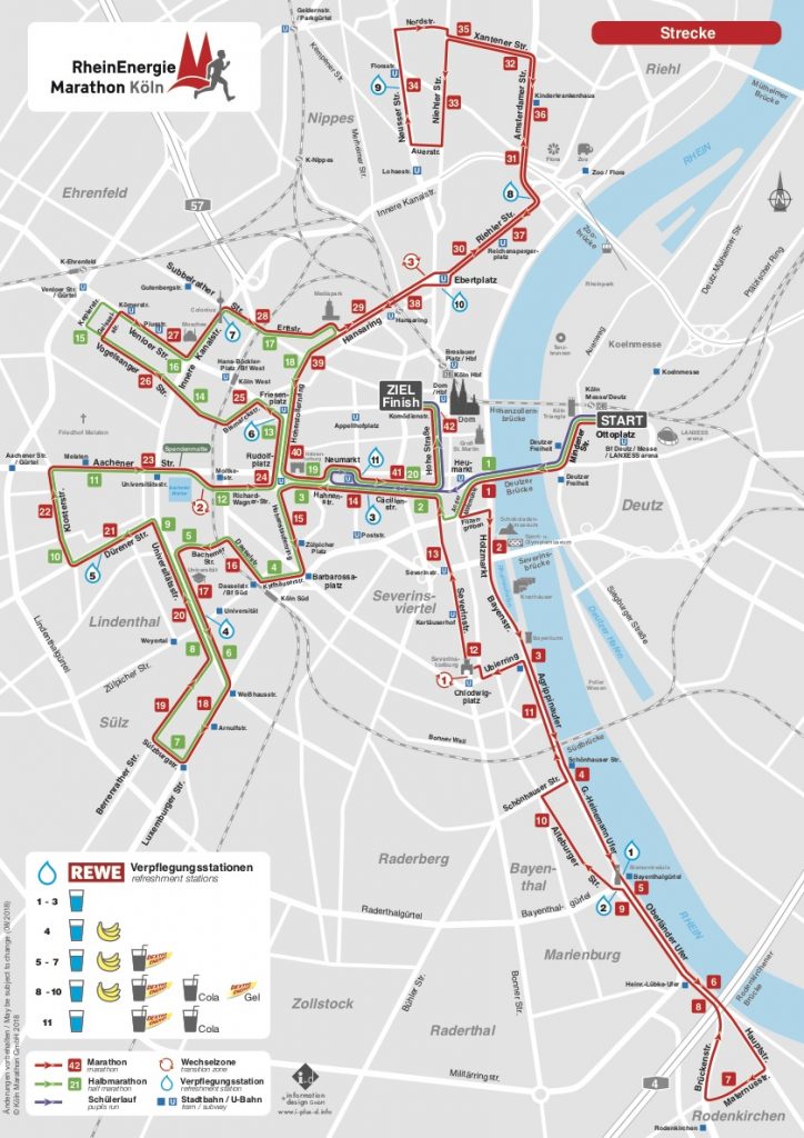Трасса Кельнского марафона (RheinEnergie Marathon Köln) и полумарафона (RheinEnergie Halbmarathon Köln) 2019