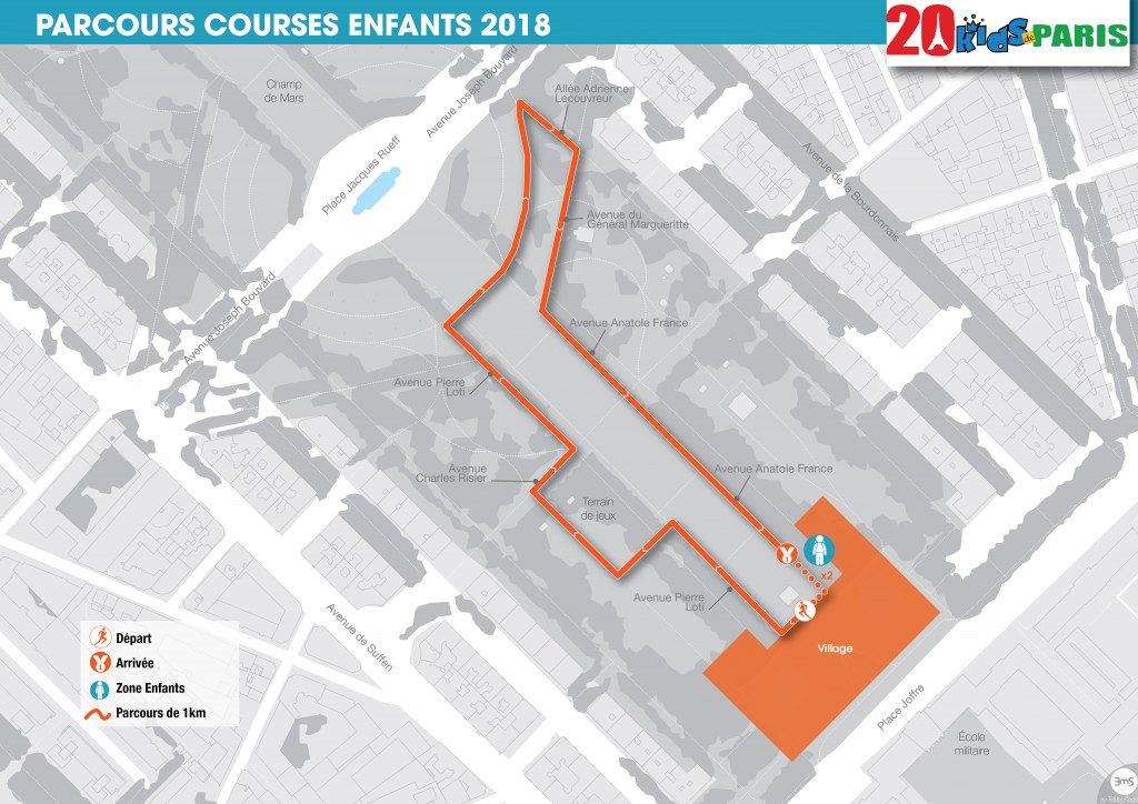 Трасса детских забегов в рамках Парижского забега на 20 км (20 Kilomètres de Paris) 2019