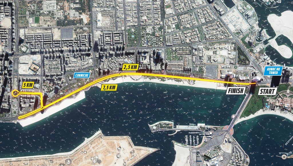Трасса забега на 10 км в рамках Абу-Дабийского марафона (ADNOC Abu Dhabi Marathon) 2019