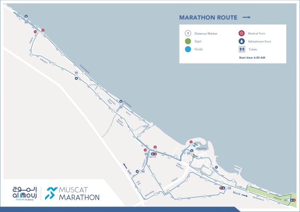 Трасса Маскатского марафона (ماراثون الموج مسقط, Al Mouj Muscat Marathon) 2020