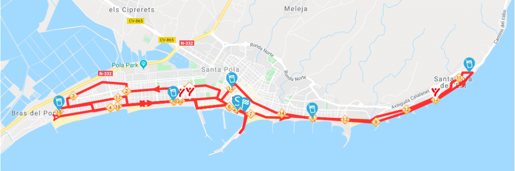 Трасса Санта-Польского полумарафона (Mitja Marató Internacional Vila de Santa Pola) 2020
