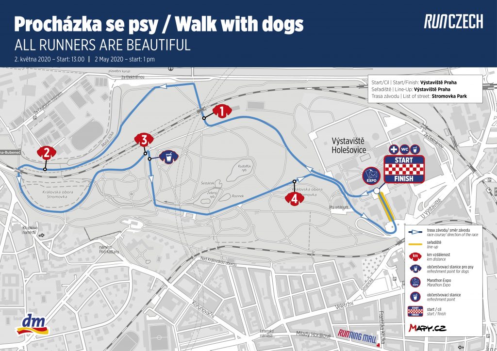 Трасса забега с собаками в рамках Пражского марафона (Volkswagen Maraton Praha) 2020