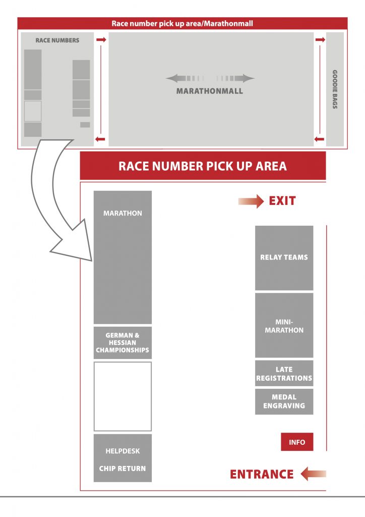 План места получения стартовых пакетов на выставке Marathon Mall Франкфуртского марафона (Mainova Frankfurt Marathon) 2021