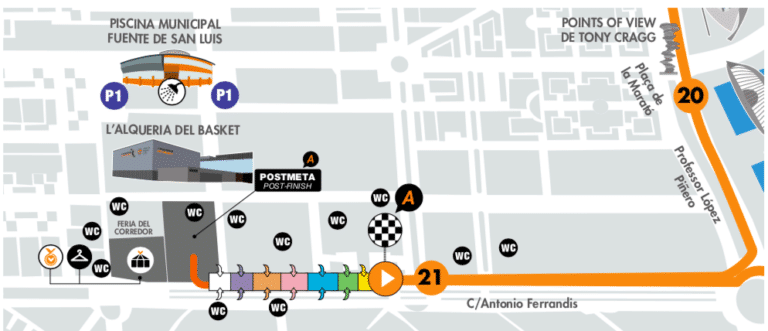 План зоны старта и финиша Валенсийского полумарафона (Medio Maratón Valencia Trinidad Alfonso EDP) 2019