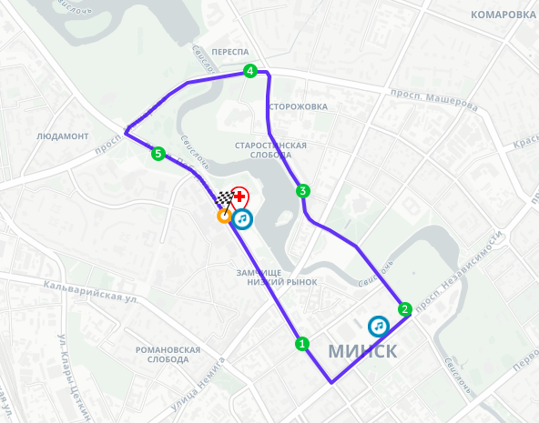 Трасса забега на 5,5 в рамках Минского полумарафона (Minsk Half Marathon) 2020