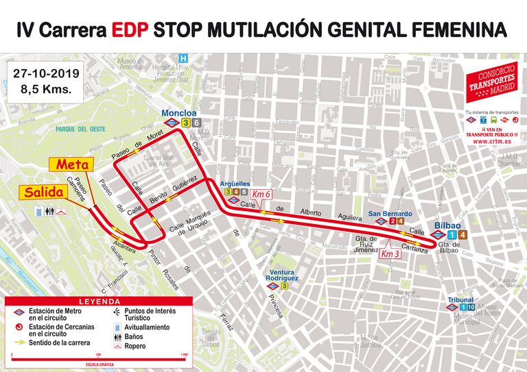 Трасса забега на 8,5 км в рамках Мадридского женского полумарафона (EDP Medio Maratón de la Mujer de Madrid) 2019