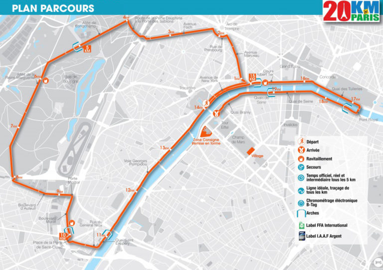 Трасса Парижского забега на 20 км (20 km de Paris) 2020