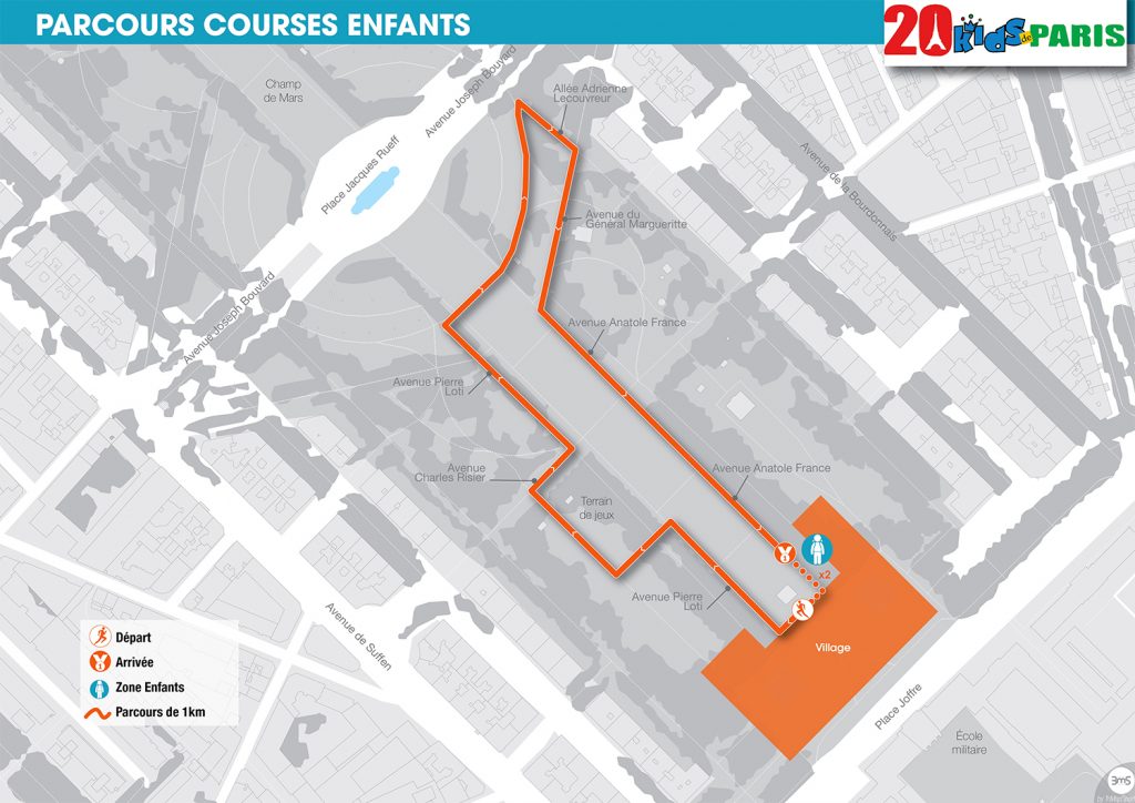 Трасса детских забегов в рамках Парижского забега на 20 км (20 km de Paris) 2019