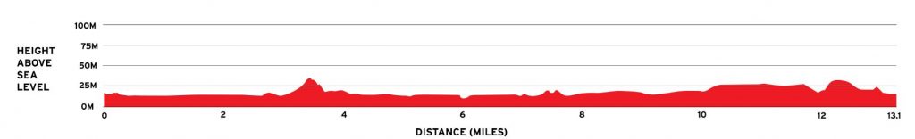 Профиль высот трассы Кардиффского полумарафона (Cardiff University Cardiff Half Marathon) 2021