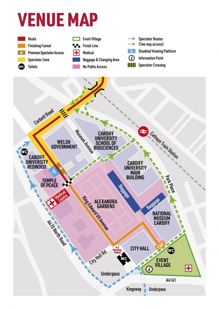 План зоны финиша Кардиффского полумарафона (Cardiff University Cardiff Half Marathon) 2019