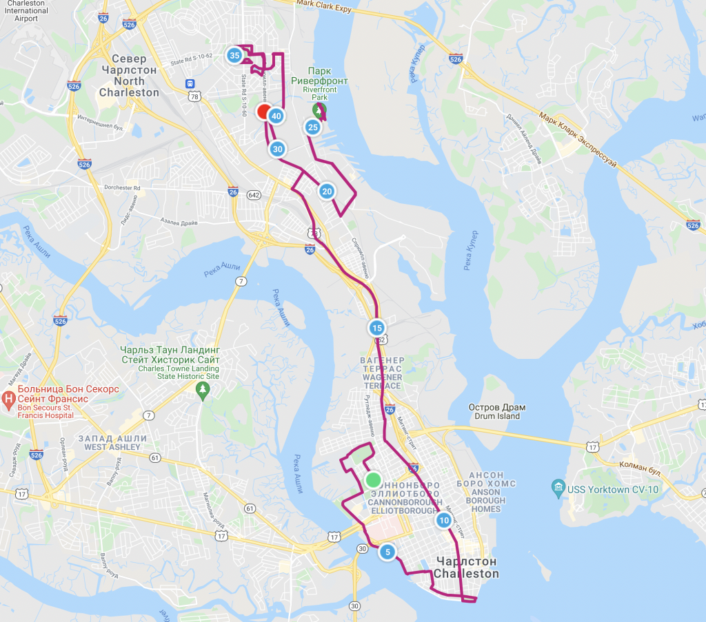 Course of the Charleston Marathon 2022