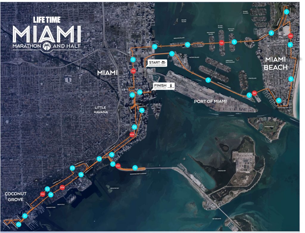 Course of the Miami Marathon 2022