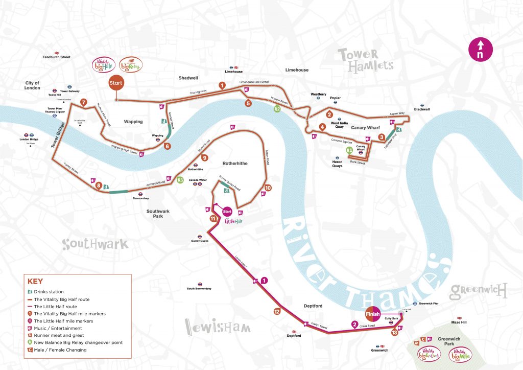 Course of the London Half Marathon (The Vitality Big Half) 2021