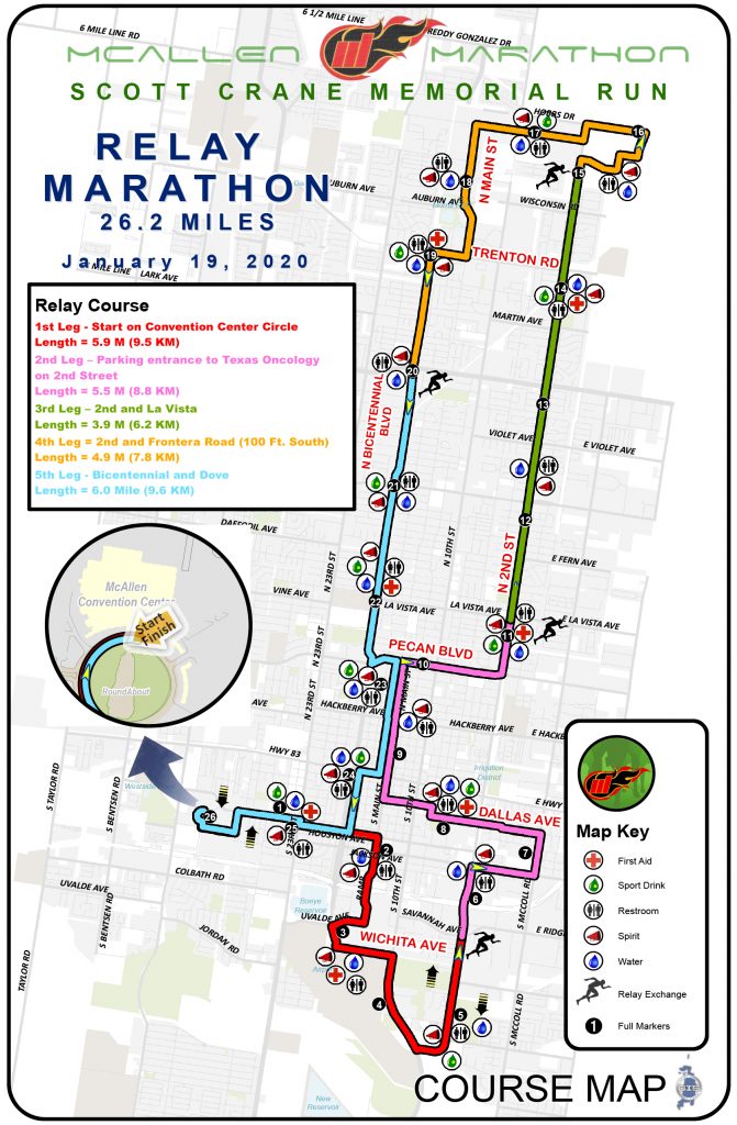 Course of the Marathon Relay, McAllen Marathon Scott Crane Memorial Run 2020