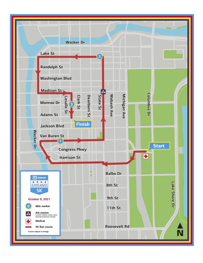 Трасса забега на 5 км в рамках Чикагского марафона (Bank of America Chicago Marathon) 2021