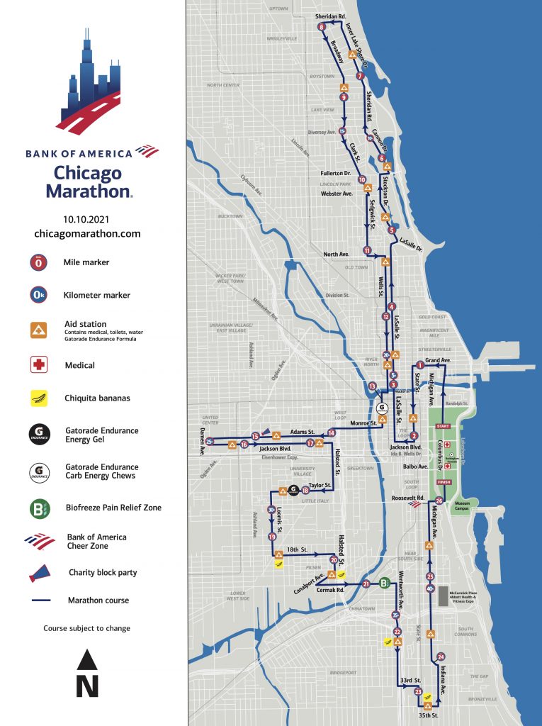 Трасса Чикагского марафона (Bank of America Chicago Marathon) 2021