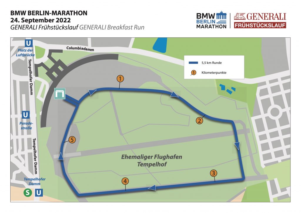 Course of the Breakfast run, Berlin Marathon (BMW Berlin-Marathon) 2022