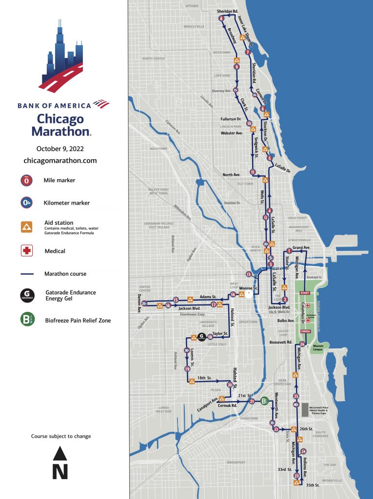 Course of the Chicago Marathon (Bank of America Chicago Marathon) 2022