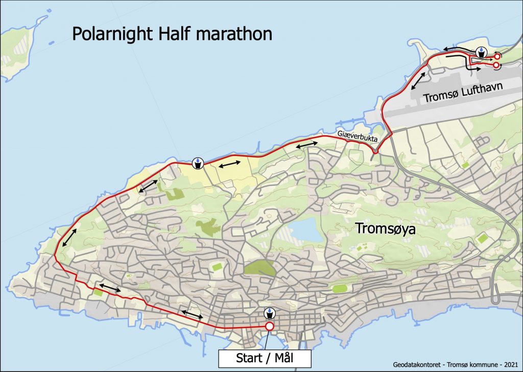 Course of the Tromsø Half Marathon (Polar Night Halfmarathon) 2023