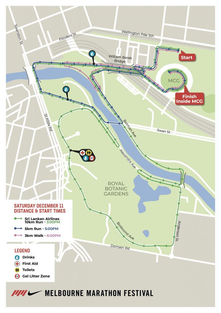 Course of the 10km Run, 5km Run, 3km Walk, Nike Melbourne Marathon Festival 2021