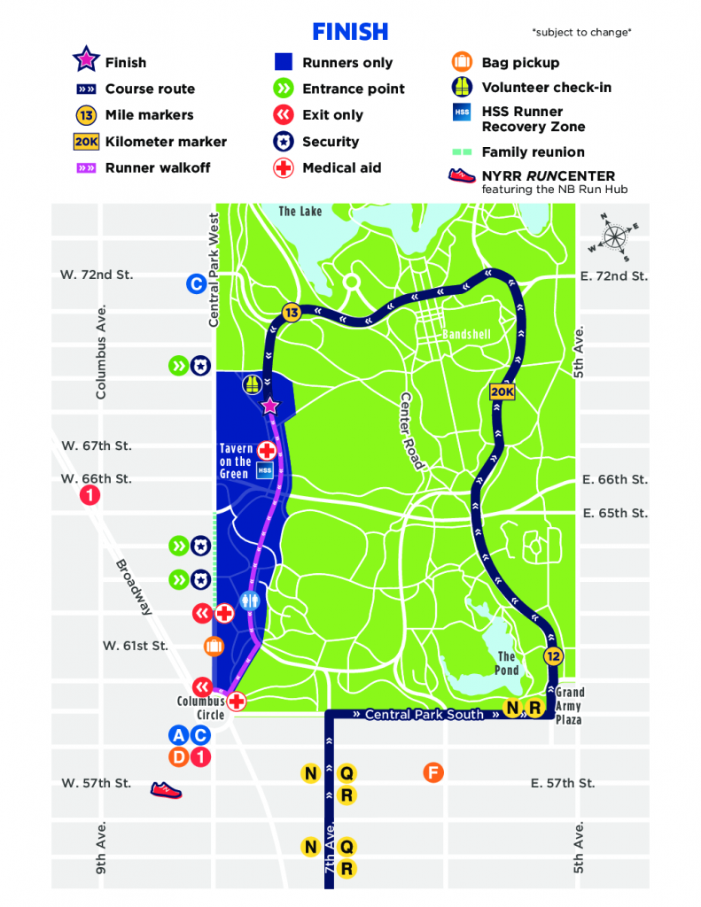 Finish zone map, New York City Half Marathon (United Airlines NYC Half) 2019
