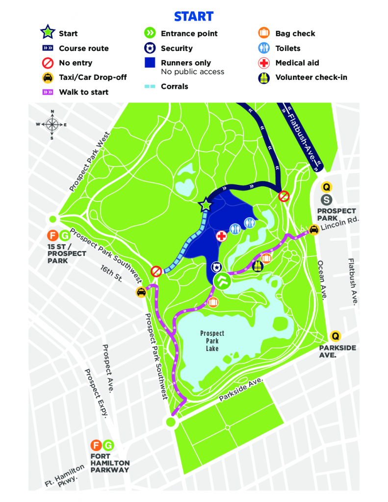 Start zone map, New York City Half Marathon (United Airlines NYC Half) 2019