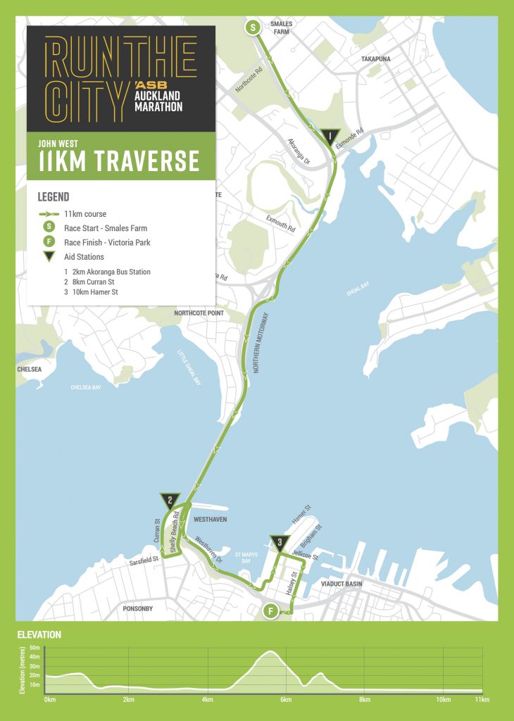 Course of the 11km Race, ASB Auckland Marathon 2021