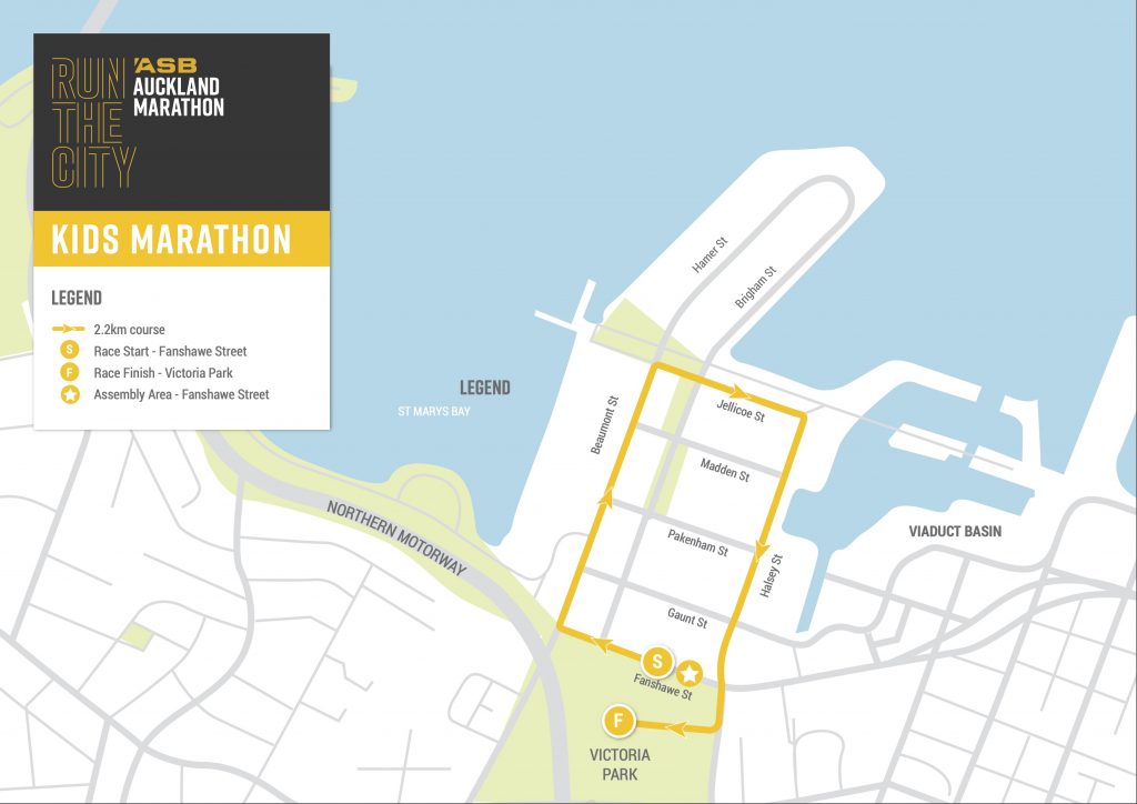 Course of the 2.2km kids race, ASB Auckland Marathon 2021