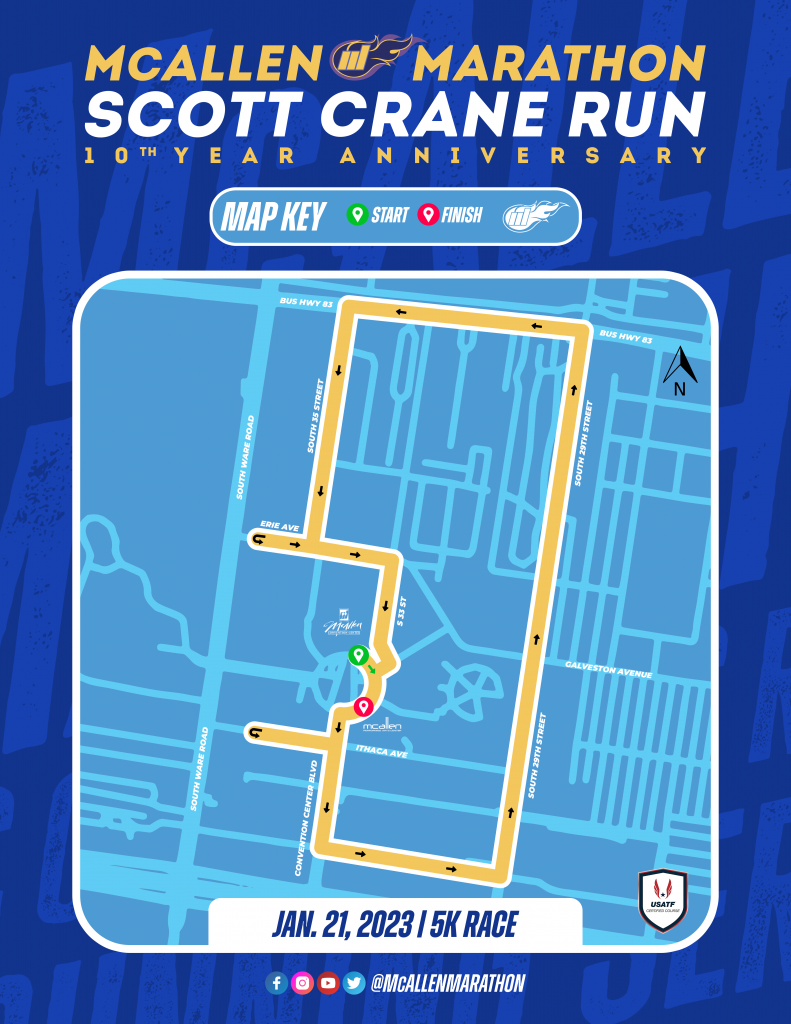 Course of the 5km race, McAllen Marathon Scott Crane Memorial Run 2023