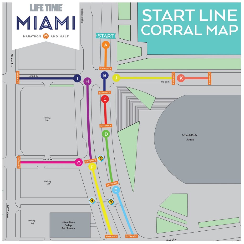 Start zone map, Miami Marathon and Half Marathon 2024